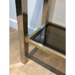 Console en Chrome et Laiton, Attribuée à Jean-Charles, Travail Français, Vers 1970