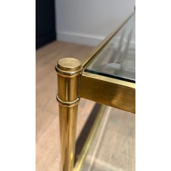 Two-Tier Brass and Glass Coffee Table by Roche Bobois, French Work, Circa 1970