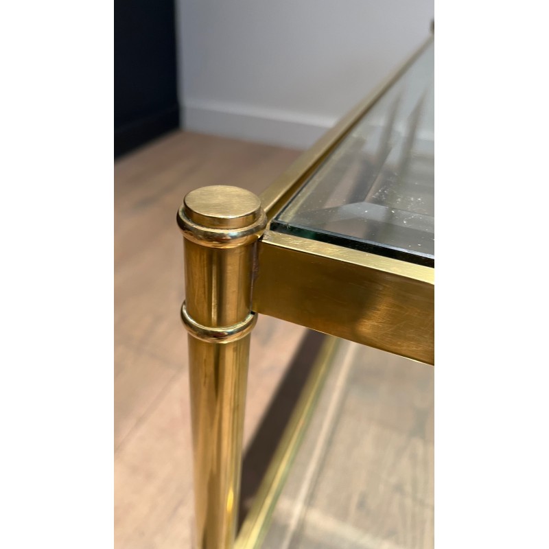 Two-Tier Brass and Glass Coffee Table by Roche Bobois, French Work, Circa 1970