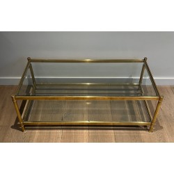 Two-Tier Brass and Glass Coffee Table by Roche Bobois, French Work, Circa 1970