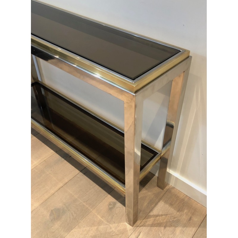 Console en Chrome et Laiton, Attribuée à Jean-Charles, Travail Français, Vers 1970