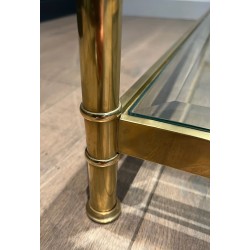 Table Basse à Double Plateau en Laiton et Verre par Roche Bobois, Travail Français, Vers 1970