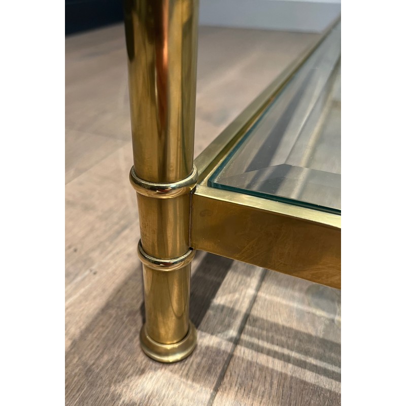 Two-Tier Brass and Glass Coffee Table by Roche Bobois, French Work, Circa 1970
