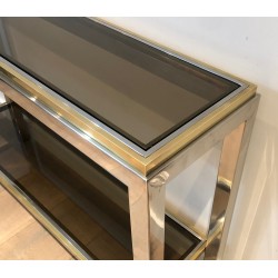 Console en Chrome et Laiton, Attribuée à Jean-Charles, Travail Français, Vers 1970