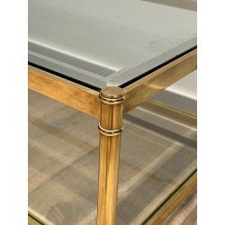 Table Basse à Double Plateau en Laiton et Verre par Roche Bobois, Travail Français, Vers 1970
