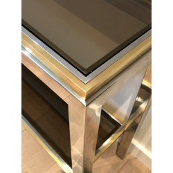 Console en Chrome et Laiton, Attribuée à Jean-Charles, Travail Français, Vers 1970