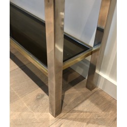 Console en Chrome et Laiton, Attribuée à Jean-Charles, Travail Français, Vers 1970