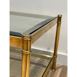 Table Basse à Double Plateau en Laiton et Verre par Roche Bobois, Travail Français, Vers 1970