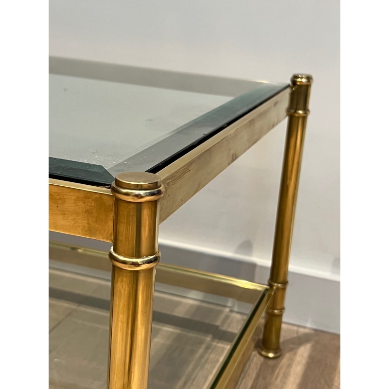 Table Basse à Double Plateau en Laiton et Verre par Roche Bobois, Travail Français, Vers 1970