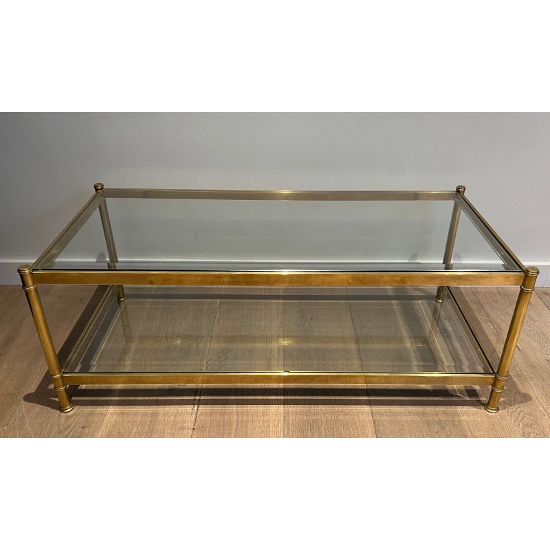 Two-Tier Brass and Glass Coffee Table by Roche Bobois, French Work, Circa 1970