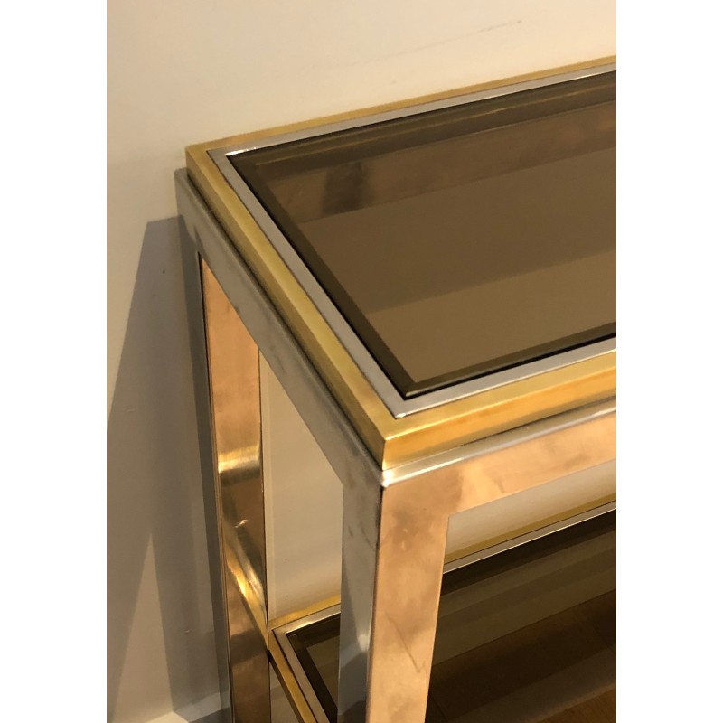 Console en Chrome et Laiton, Attribuée à Jean-Charles, Travail Français, Vers 1970
