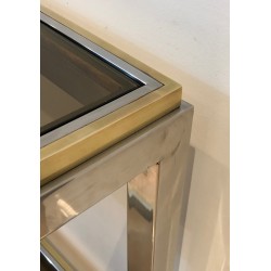 Console en Chrome et Laiton, Attribuée à Jean-Charles, Travail Français, Vers 1970