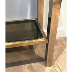 Console en Chrome et Laiton, Attribuée à Jean-Charles, Travail Français, Vers 1970