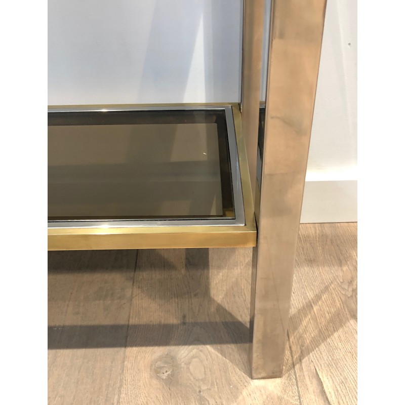 Console en Chrome et Laiton, Attribuée à Jean-Charles, Travail Français, Vers 1970