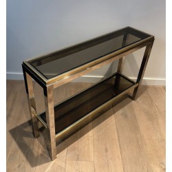 Console en Chrome et Laiton, Attribuée à Jean-Charles, Travail Français, Vers 1970