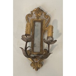 Pair of Art Déco Carved Wood Wall Lights with Mirror | Italian Work, circa 1935