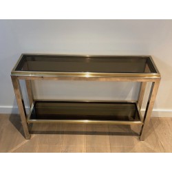 Chrome and Brass Console, Attributed to Jean-Charles, French Work, Circa 1970