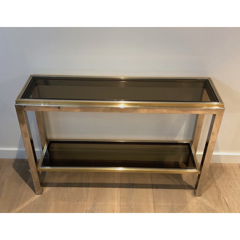 Console en Chrome et Laiton, Attribuée à Jean-Charles, Travail Français, Vers 1970