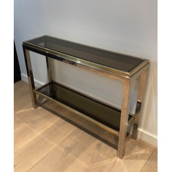 Console en Chrome et Laiton, Attribuée à Jean-Charles, Travail Français, Vers 1970