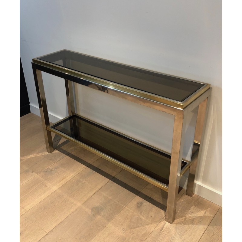 Console en Chrome et Laiton, Attribuée à Jean-Charles, Travail Français, Vers 1970