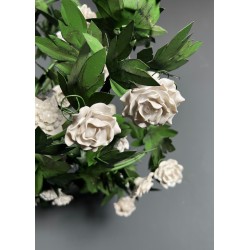 Important Eight-Arm Foliage Chandelier in Painted Sheet Metal and Porcelain Flowers, French Work, Circa 1970