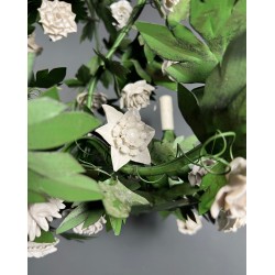 Important Eight-Arm Foliage Chandelier in Painted Sheet Metal and Porcelain Flowers, French Work, Circa 1970