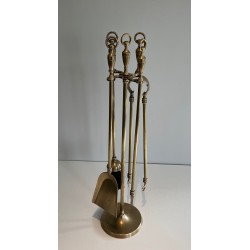 Nécessaire de Feu Néoclassique en Laiton, Travail Français, Vers 1970