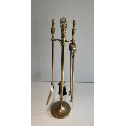 Nécessaire de Feu Néoclassique en Laiton, Travail Français, Vers 1970