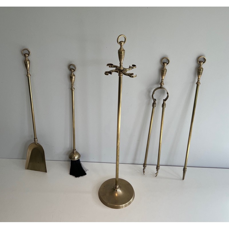 Nécessaire de Feu Néoclassique en Laiton, Travail Français, Vers 1970
