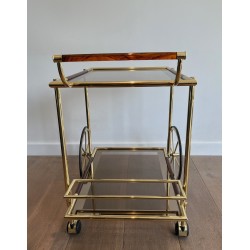 Design Brass and Orange-Red Celluloid Drinks Trolley, French Work, Circa 1970