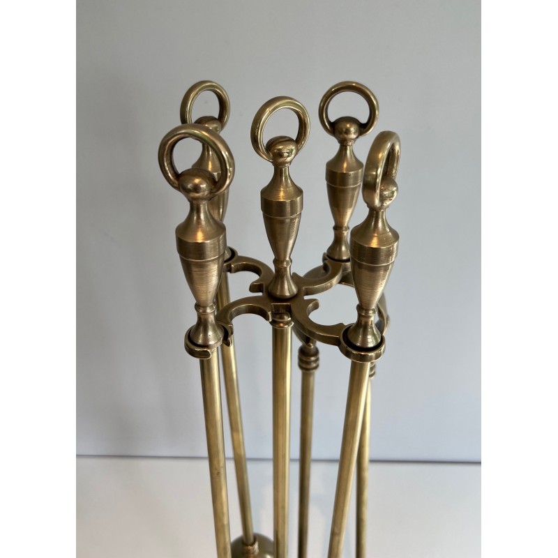 Nécessaire de Feu Néoclassique en Laiton, Travail Français, Vers 1970