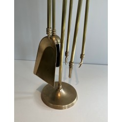 Nécessaire de Feu Néoclassique en Laiton, Travail Français, Vers 1970