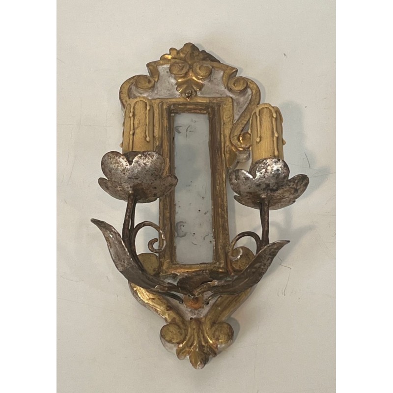 Paire d'Appliques Art Déco en Bois Sculpté avec Miroir | Travail Italien, vers 1935