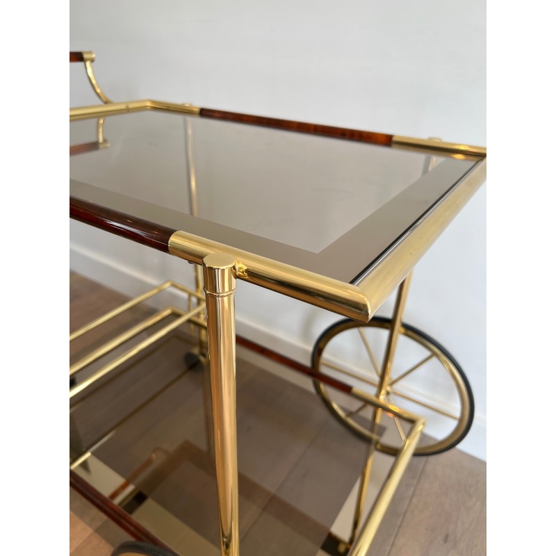Design Brass and Orange-Red Celluloid Drinks Trolley, French Work, Circa 1970