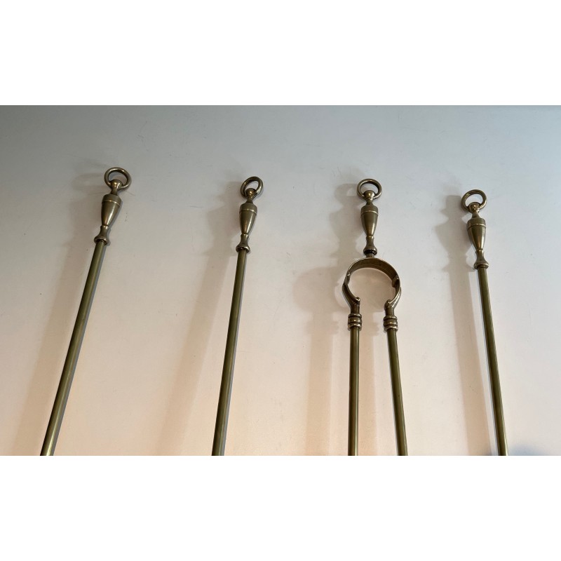 Neoclassical Brass Fireplace Tools Set, French Work, Circa 1970