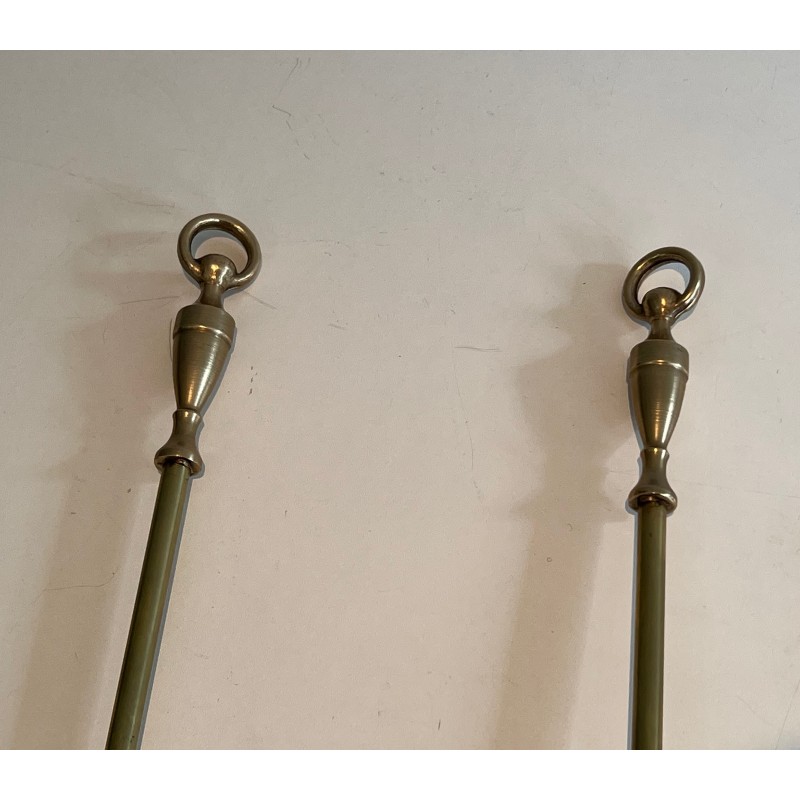 Neoclassical Brass Fireplace Tools Set, French Work, Circa 1970