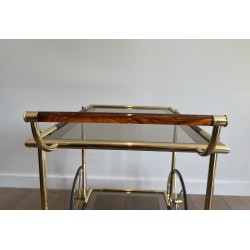 Design Brass and Orange-Red Celluloid Drinks Trolley, French Work, Circa 1970