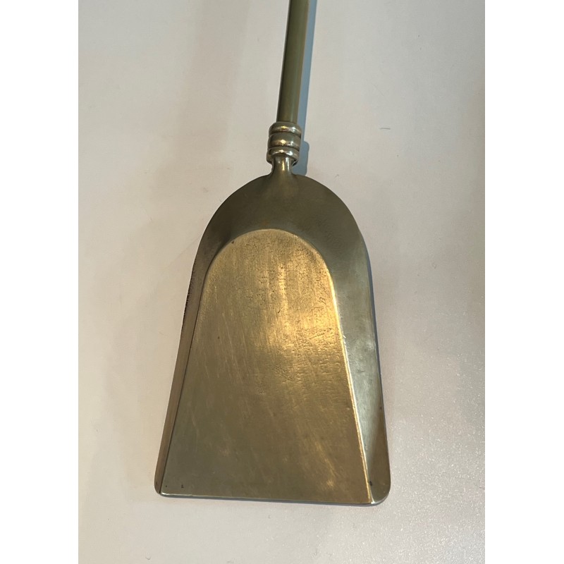 Neoclassical Brass Fireplace Tools Set, French Work, Circa 1970