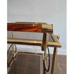 Design Brass and Orange-Red Celluloid Drinks Trolley, French Work, Circa 1970