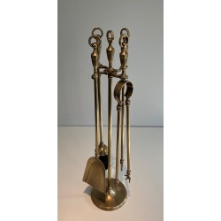 Nécessaire de Feu Néoclassique en Laiton, Travail Français, Vers 1970