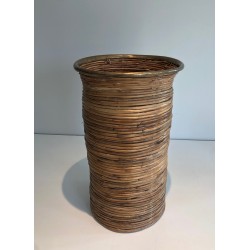 Rattan and Brass Umbrella Stand, French Work, Circa 1970
