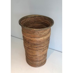 Rattan and Brass Umbrella Stand, French Work, Circa 1970