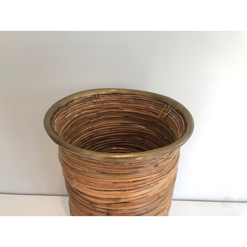 Rattan and Brass Umbrella Stand, French Work, Circa 1970