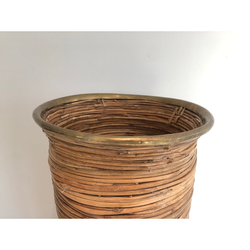 Rattan and Brass Umbrella Stand, French Work, Circa 1970