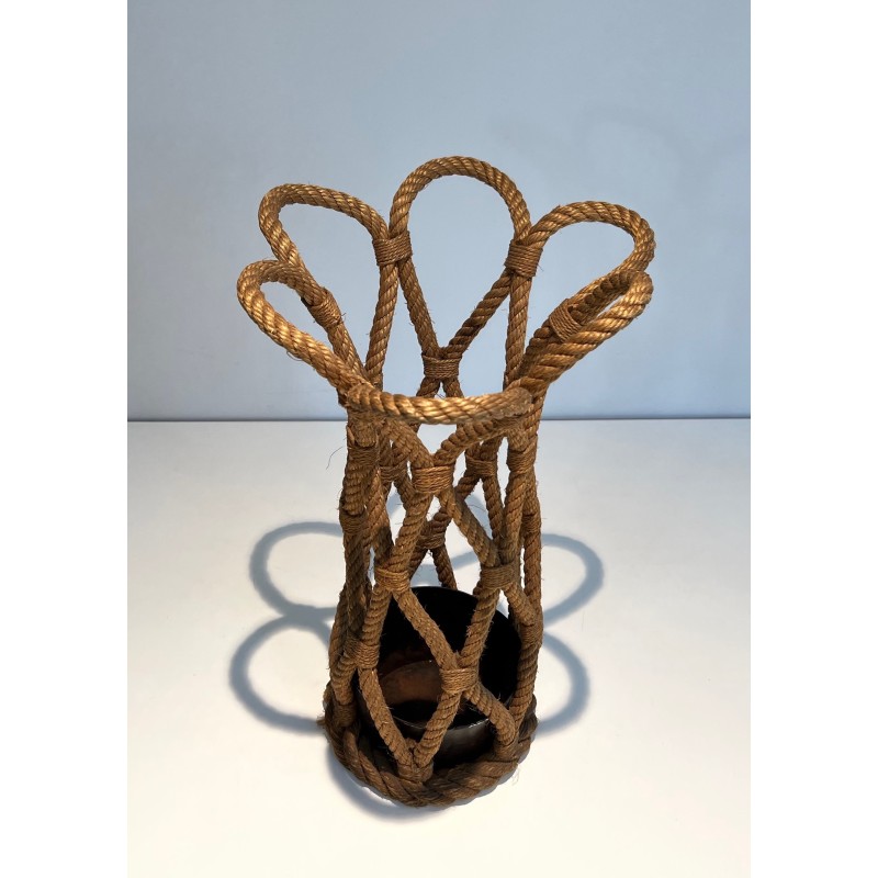 Rope Umbrella Stand by Audoux-Minet, French Work, Circa 1970