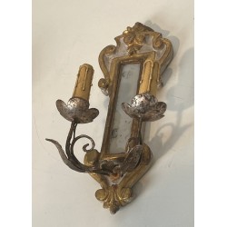 Pair of Art Déco Carved Wood Wall Lights with Mirror | Italian Work, circa 1935