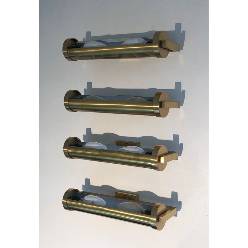 Set of Four Removable Brass Wall Sconces in the Style of Maison Perzel, French Work, Circa 1940