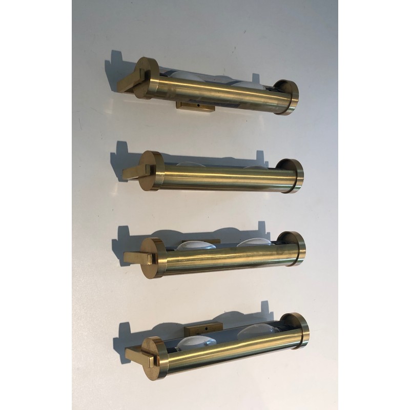 Set of Four Removable Brass Wall Sconces in the Style of Maison Perzel, French Work, Circa 1940