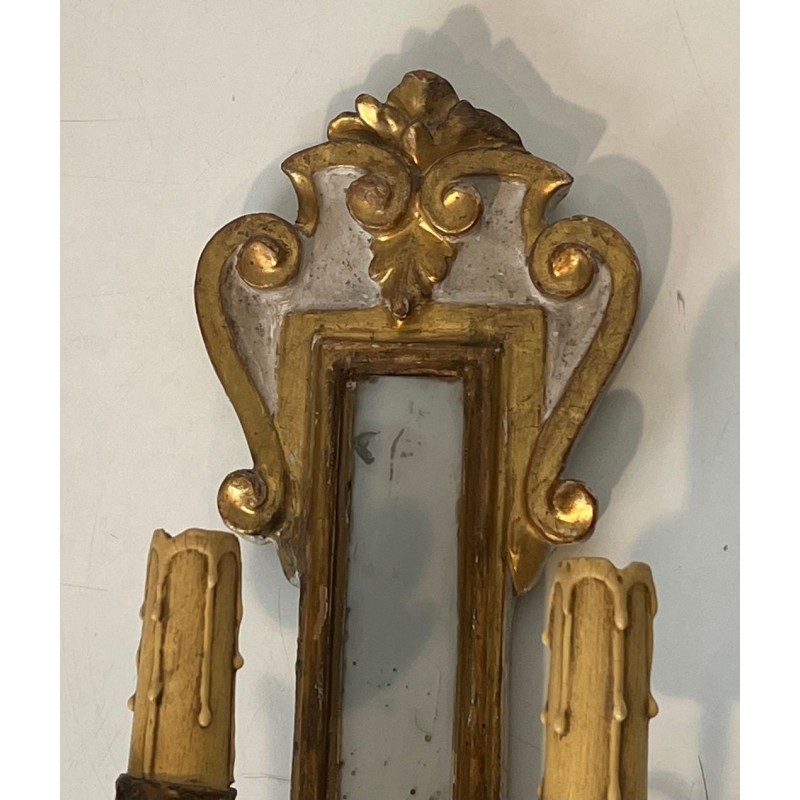 Paire d'Appliques Art Déco en Bois Sculpté avec Miroir | Travail Italien, vers 1935