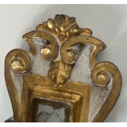 Pair of Art Déco Carved Wood Wall Lights with Mirror | Italian Work, circa 1935